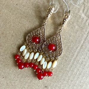 NWT AtriaMinerals red jade chandelier earrings